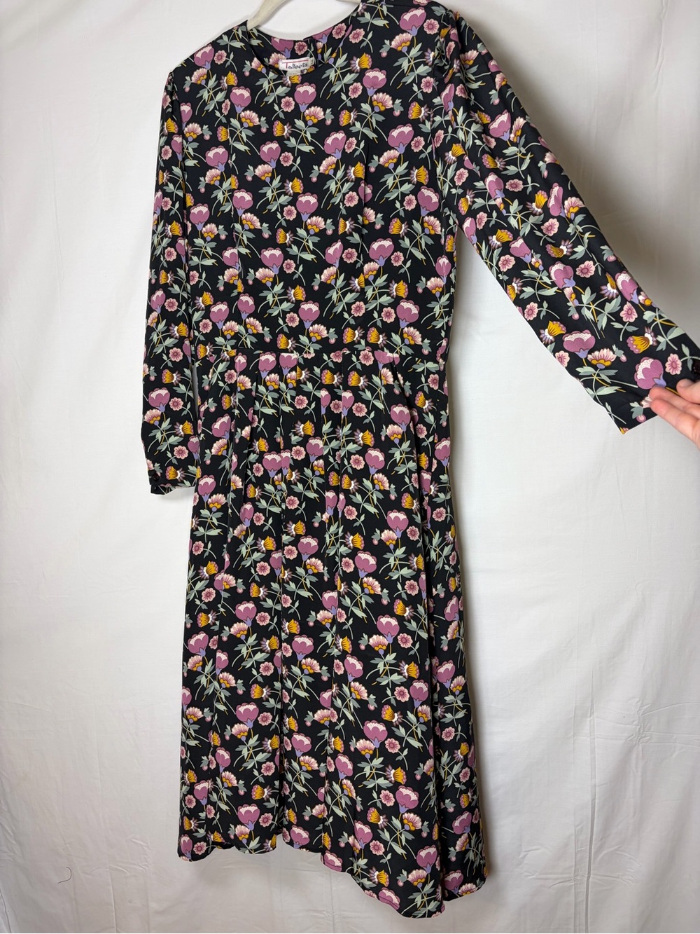Classic Floral Long Sleeve Botanical Dress Vintage Talbots France Modest Size 14
